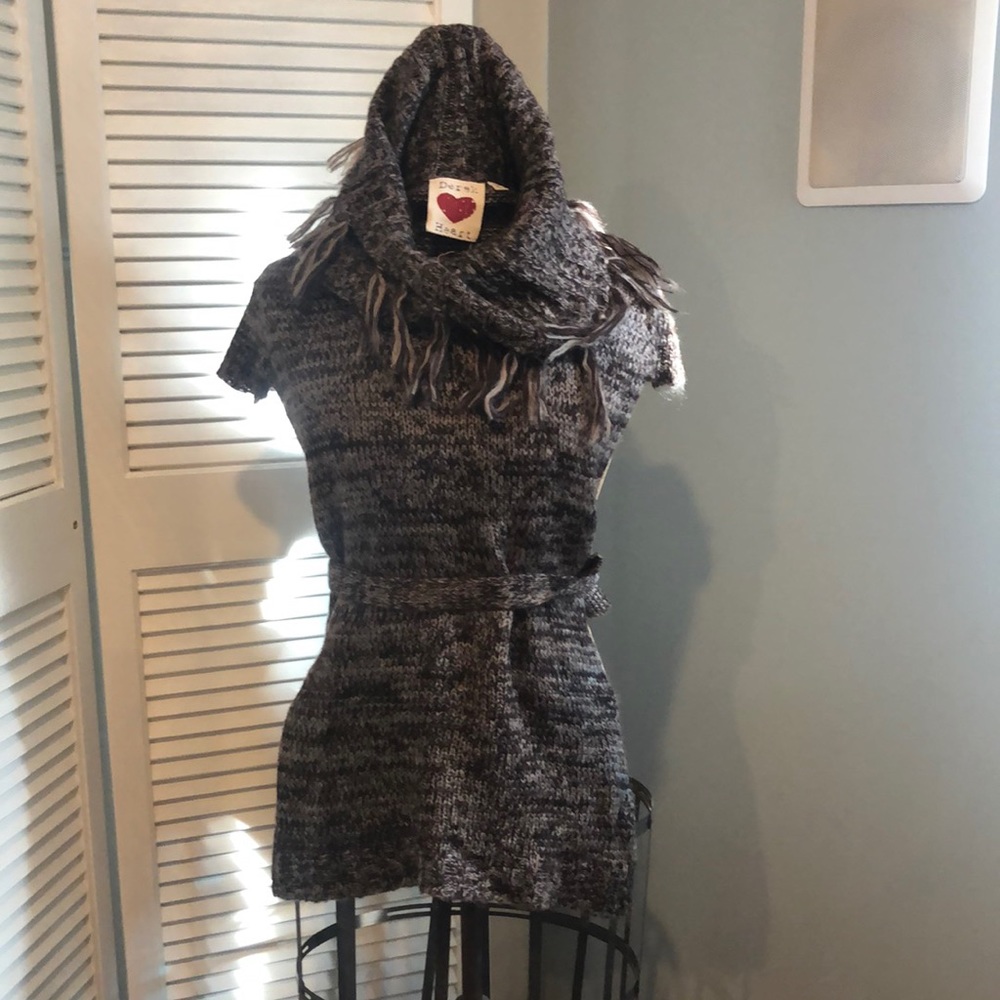Derek Heart sleeveless cowl neck fringe sweater